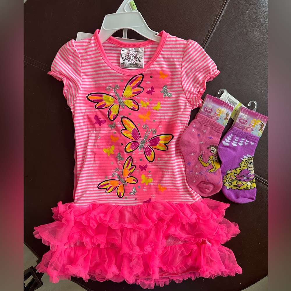 Girls Pink Leopard 2-Piece Ruffled Trim Tunic and Pants Set Size 4 NWT